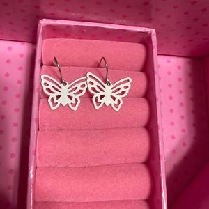 White butterfly dangly earrings